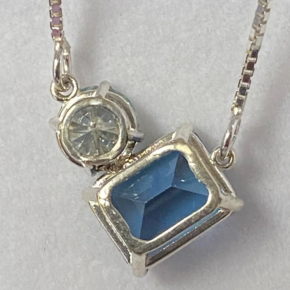 Elegant London Blue Topaz and Moissanite Sterling Silver Necklace- ONE OF A KIND - Picture 3 of 5